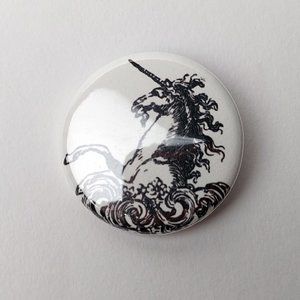 Round Button Unicorn Pin Black and White Monochrome